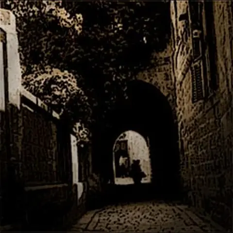 Scene from ancient region in Aleppo, a street with walls of Arabian-style houses