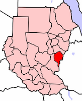 خريطة توضح موقع ولاية النيل الازرق في السودان والمتاخمة للحدود السودانية- الأثيوبية